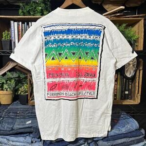 Vintage 90s Single Stitch Bushwacker Sun Gear Surf Tee White Fish Shirt Mens XL